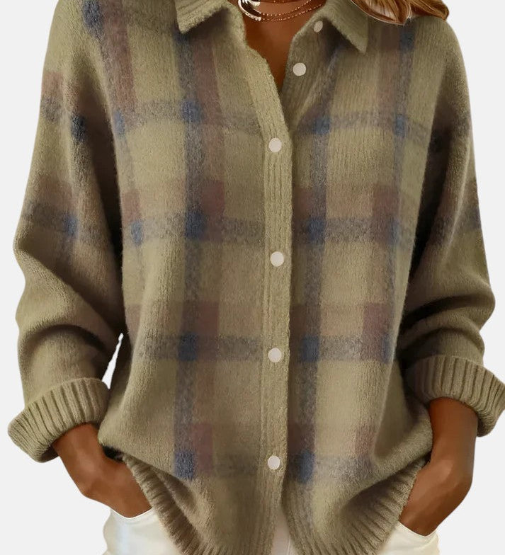 Elena – Cămașă tricotată premium în carouri 