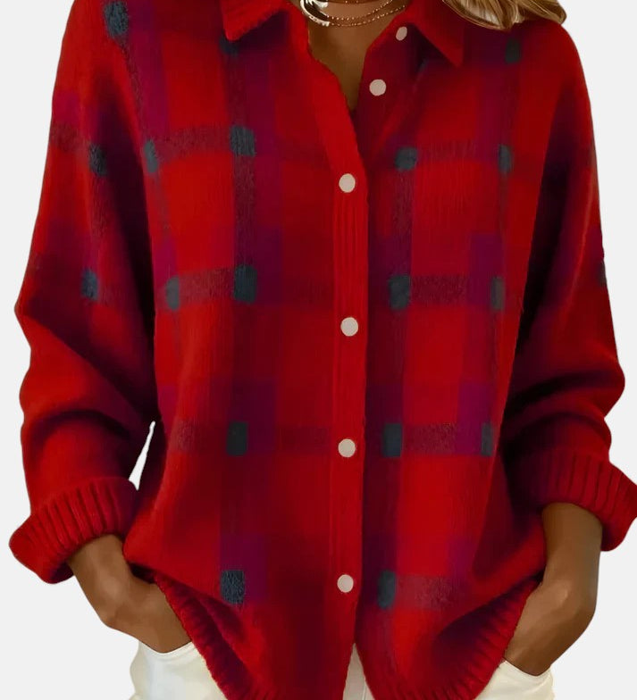 Elena – Cămașă tricotată premium în carouri 