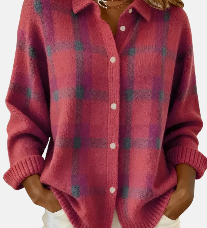 Elena – Cămașă tricotată premium în carouri 