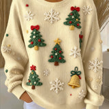 Pulover de Crăciun vintage pentru femei cu decolteu rotund