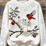 Hanorac Femei Crăciun Pisică Art Print Fleece