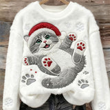 Pulover Femei Drăguț de Crăciun cu Print Artistic cu Pisici