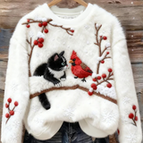 Pulover Femei de Crăciun cu Motive de Pisici din Fleece Artificial