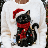 Pulover Femei Drăguț de Crăciun cu Pisici Art Print, Confortabil din Fleece